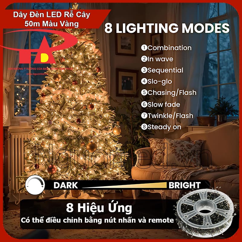 Đèn LED hạt gạo dây đồng có remote nhiều chế độ chiếu sáng linh hoạt