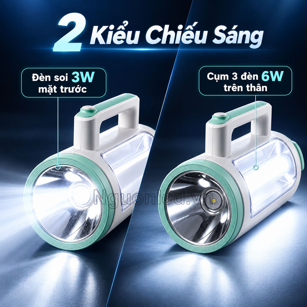Đèn pin đa năng dùng pin cụm 3W,6W trên thân