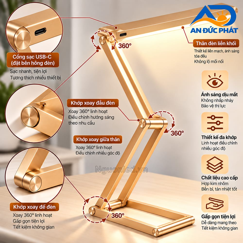 Đèn bàn MPE TL1G với ba chế độ ánh sáng 3000K, 4000K và 6500K