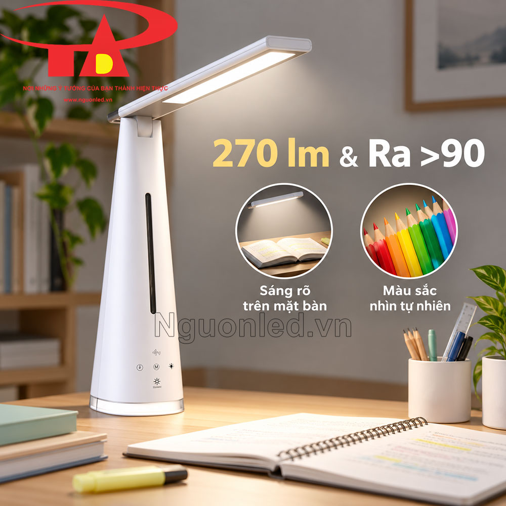 Đèn bàn MPE TL6 chiếu sáng khu vực sách với ba màu ánh sáng và quang thông 270 lm