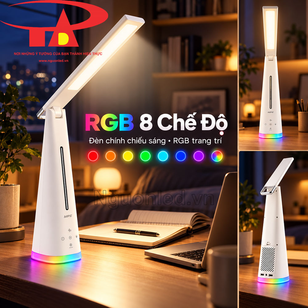 Đèn bàn Ra trên 90 bố trí cạnh máy tính để chiếu sáng tài liệu và vùng thao tác trên mặt bàn