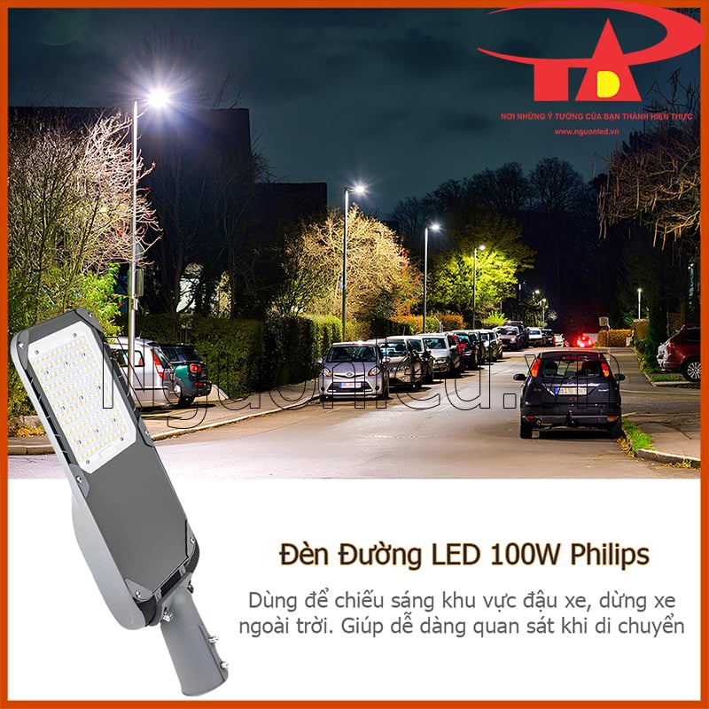 Đèn đường philips 100w nhiều led dùng cho bãi xe giúp di chuyển thuận tiện