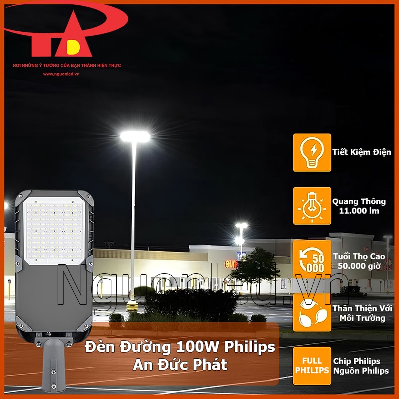 Đèn đường philips 100w An Đức Phát chất lượng cao so sánh hàng trôi nổi