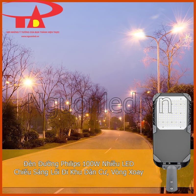 Đèn đường led 100w philips chiếu sáng đường làng khu dân cư rõ ràng