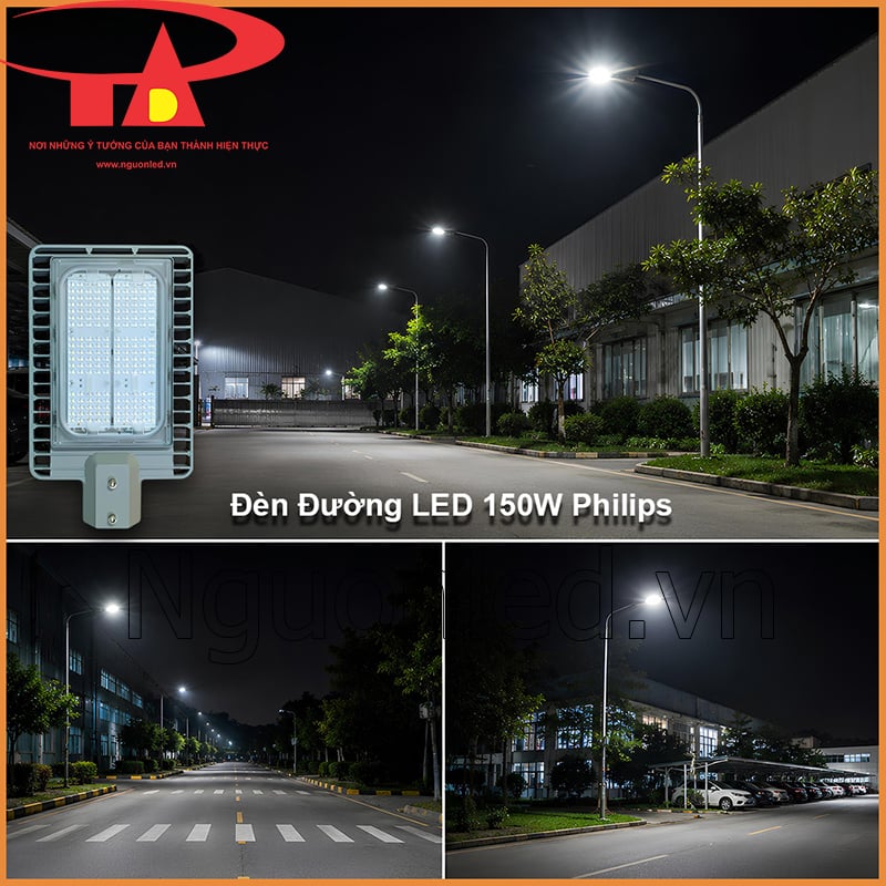 Đèn đường LED 150W chiếu sáng tuyến nội bộ nhà máy và khu vực bãi xe vào ban đêm