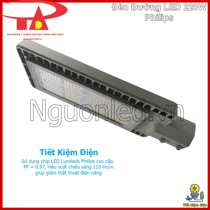 Đèn đường LED Philips 220W tiết kiệm điện năng khi chiếu sáng đường phố so với các loại đèn cao áp truyền thống