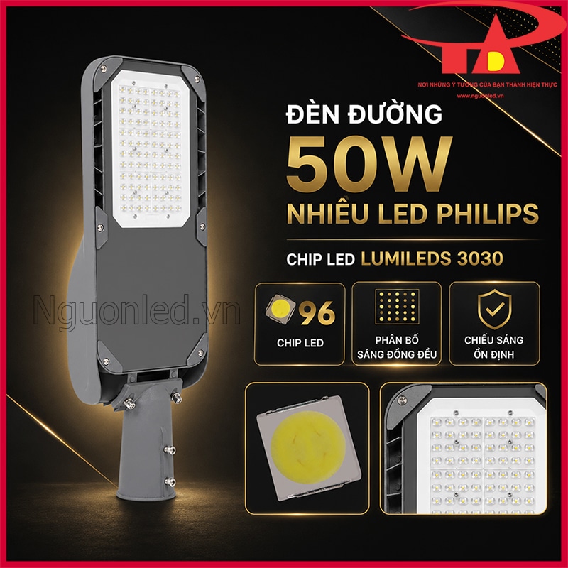 Đèn đường Philips 50W nhiều LED với chip Lumileds 3030 và góc chiếu 120°