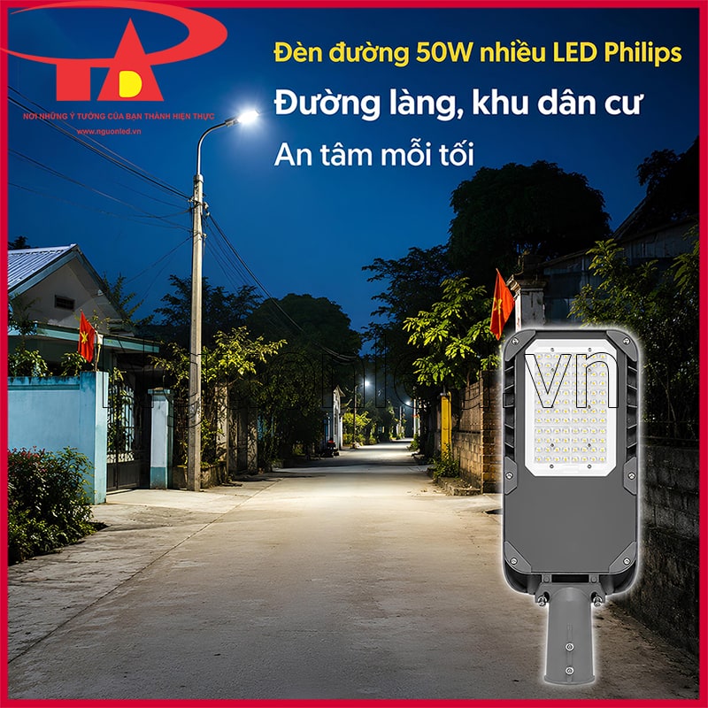 Đèn đường Philips 50W nhiều LED chiếu sáng đường làng, khu dân cư vào buổi tối