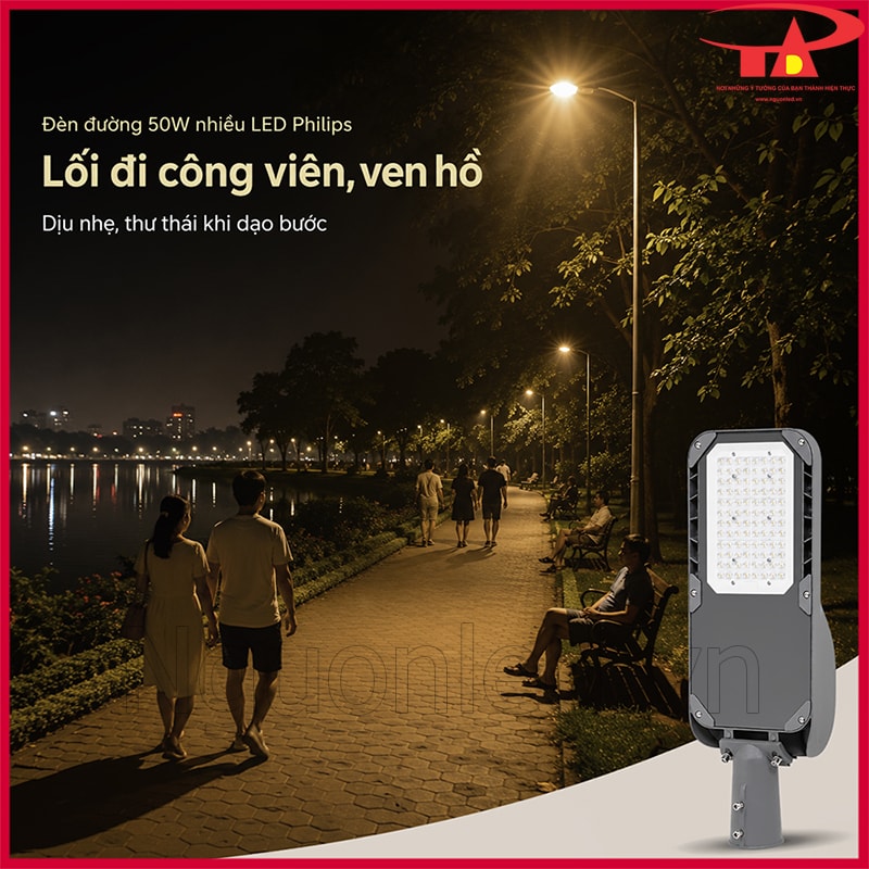 Đèn đường 50W nhiều LED Philips chiếu sáng lối đi công viên ven hồ