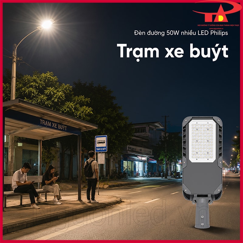Đèn đường 50W Philips nhiều LED chiếu sáng trạm xe buýt ven đường ban đêm