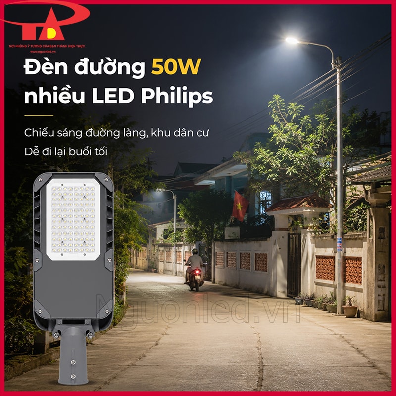 Đèn đường 50W nhiều LED Philips chiếu sáng đường làng và khu dân cư ban đêm
