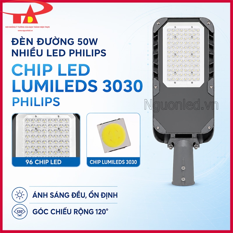 Đèn đường 50W nhiều LED Philips dùng 96 chip LED Lumileds 3030 