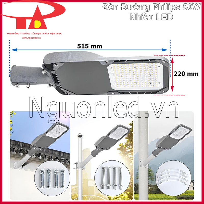 Đèn đường 50w philips thiết kế gọn nhẹ dễ lắp trên cột hoặc tường