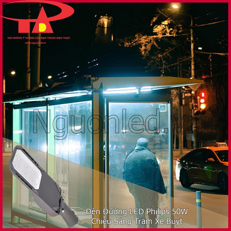 Đèn đường led 50w chiếu sáng trạm xe buýt giúp quan sát rõ khi chờ xe