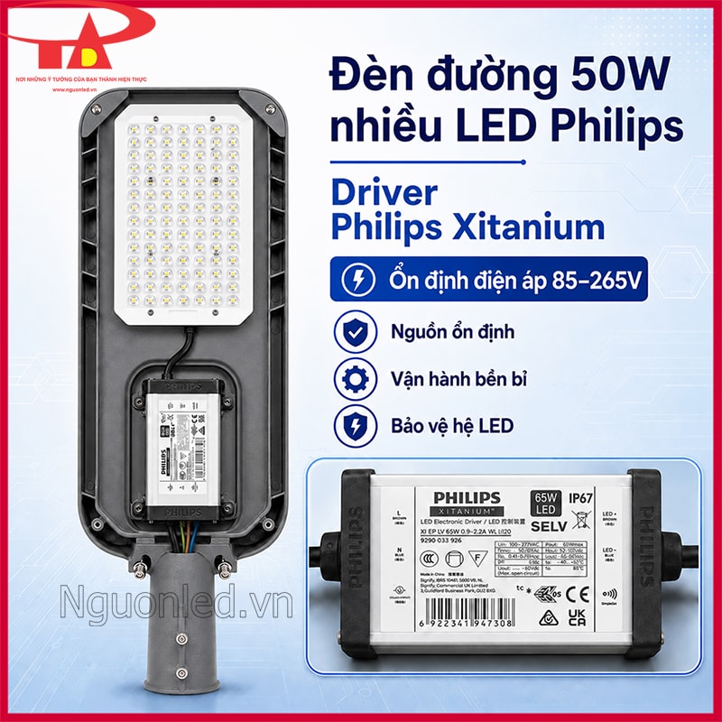 Driver Philips Xitanium 65W lắp trong thân đèn đường 50W nhiều LED Philips