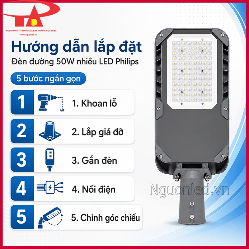 Quy trình lắp đặt đèn đường 50W nhiều LED Philips theo 5 bước ngắn gọn
