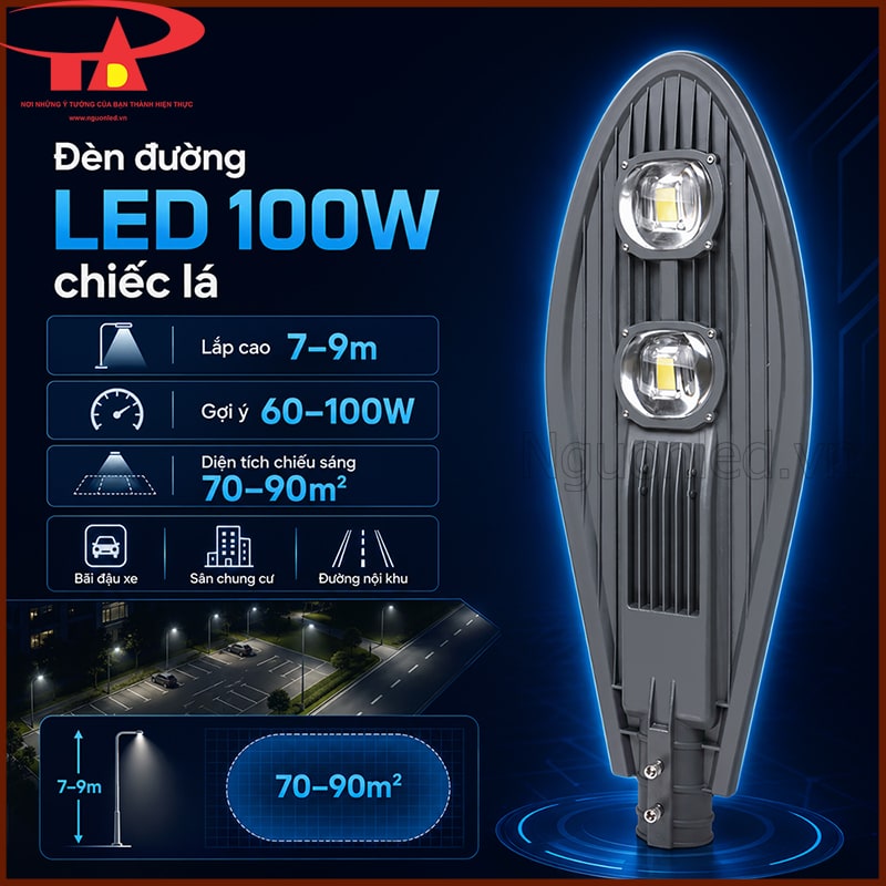 Cách chọn công suất đèn đường LED 100W theo độ cao lắp đặt