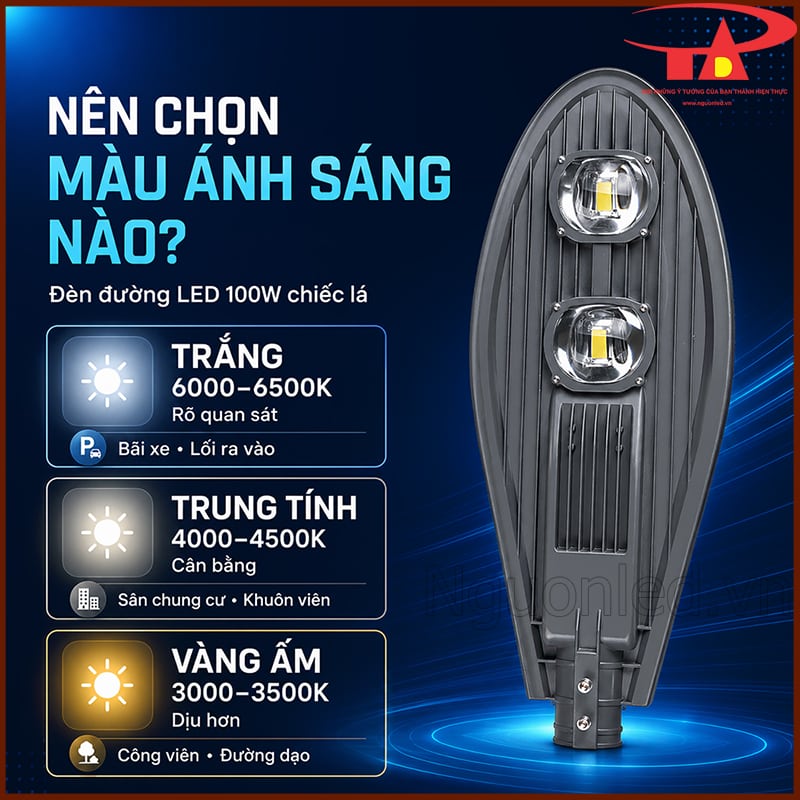 ba màu ánh sáng: trắng 6000–6500K, trung tính 4000–4500K và vàng ấm 3000–3500K