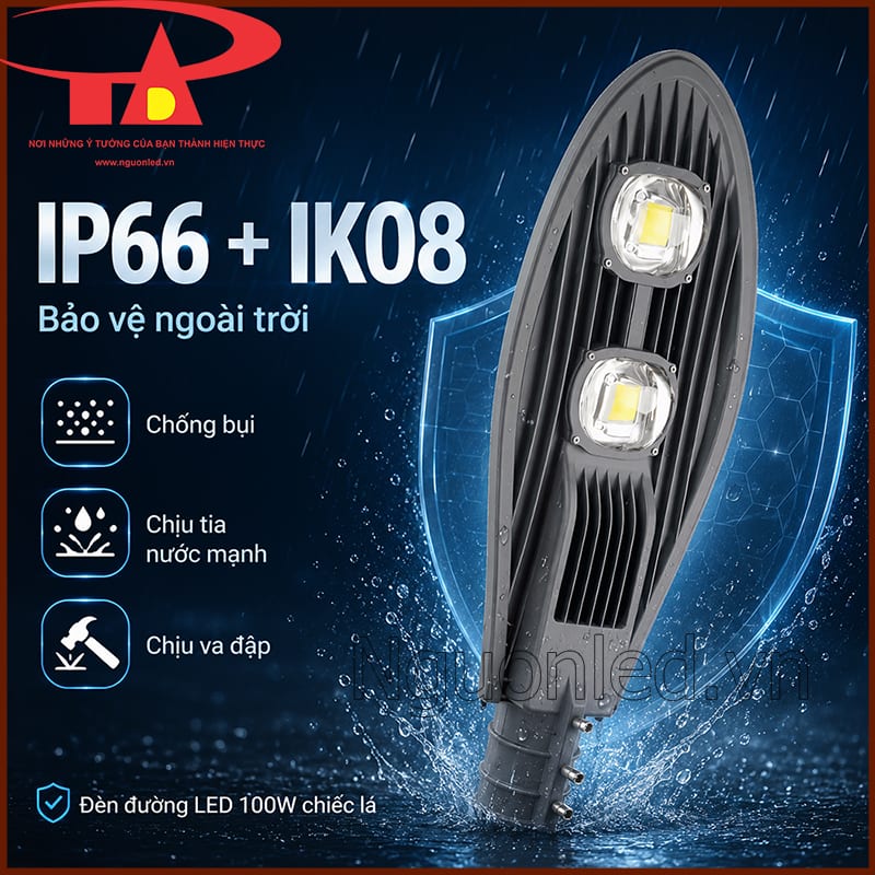 Đèn đường LED ngoài trời với thông tin IP66, IK08, chống bụi, chịu tia nước và va đập