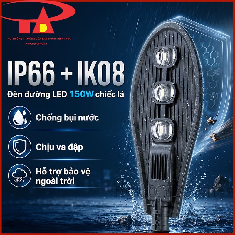 Đồ họa IP66 và IK08 của đèn đường LED 150W chiếc lá dùng ngoài trời