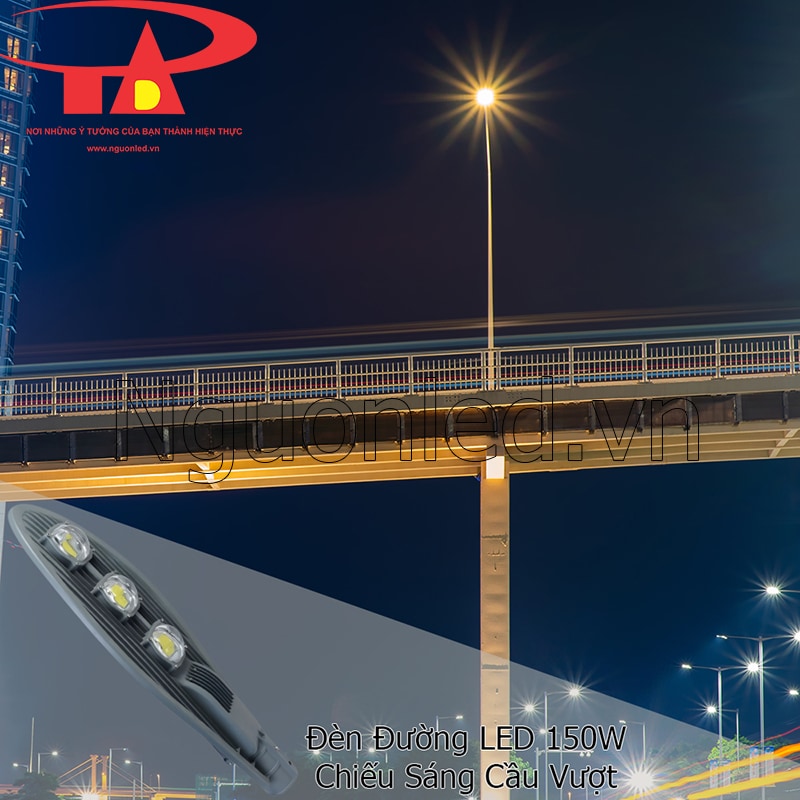 Đèn đường LED 150W chiếu sáng cầu vượt ổn định không loá