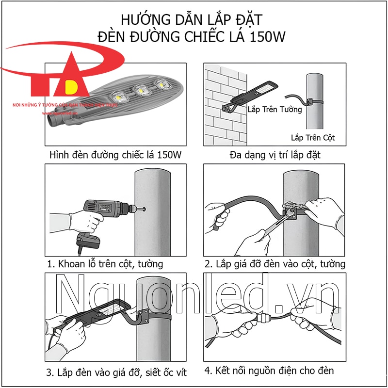 Các bước lắp đèn đường LED 150W chiếc lá đơn giản dễ làm