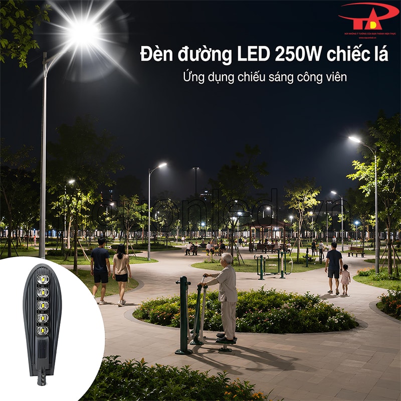 Hệ thống đèn chiếc lá 250W chiếu sáng lối dạo công viên, tạo không gian rõ ràng và an toàn ban đêm