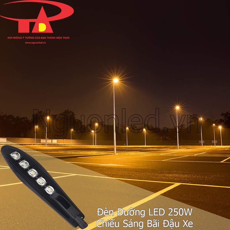 Đèn đường LED 250W chiếc lá chiếu sáng bãi đậu xe giúp không gian an toàn, sáng rõ và hiện đại