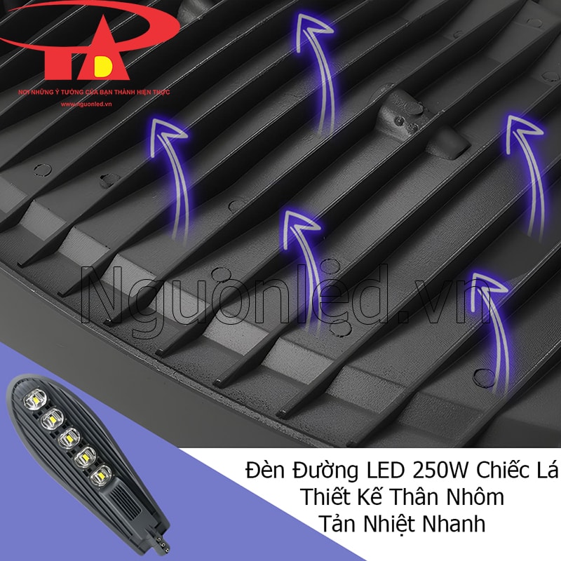 Thân nhôm tản nhiệt của đèn đường hình chiếc lá 250W giúp thoát nhiệt nhanh