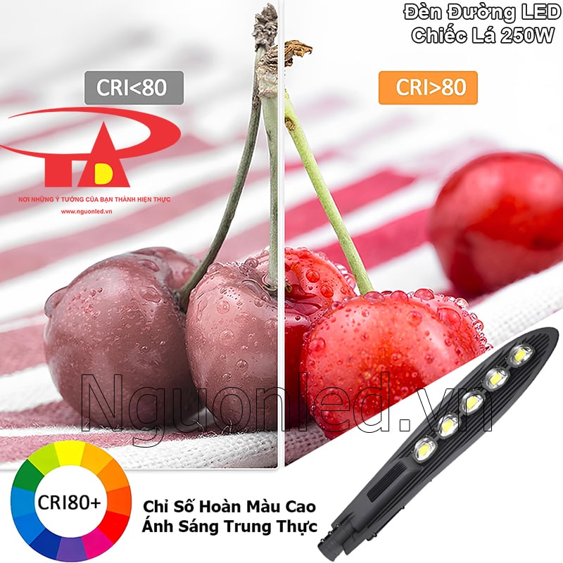 Ánh sáng đèn đường led 250W chiếc lá tái hiện màu sắc trung thực và rõ nét