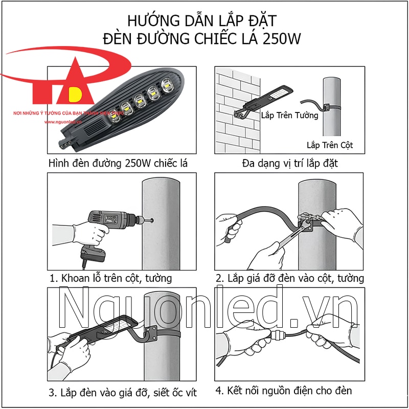 Hướng dẫn lắp đặt đèn đường led 250W hình chiếc lá an toàn và đúng kỹ thuật