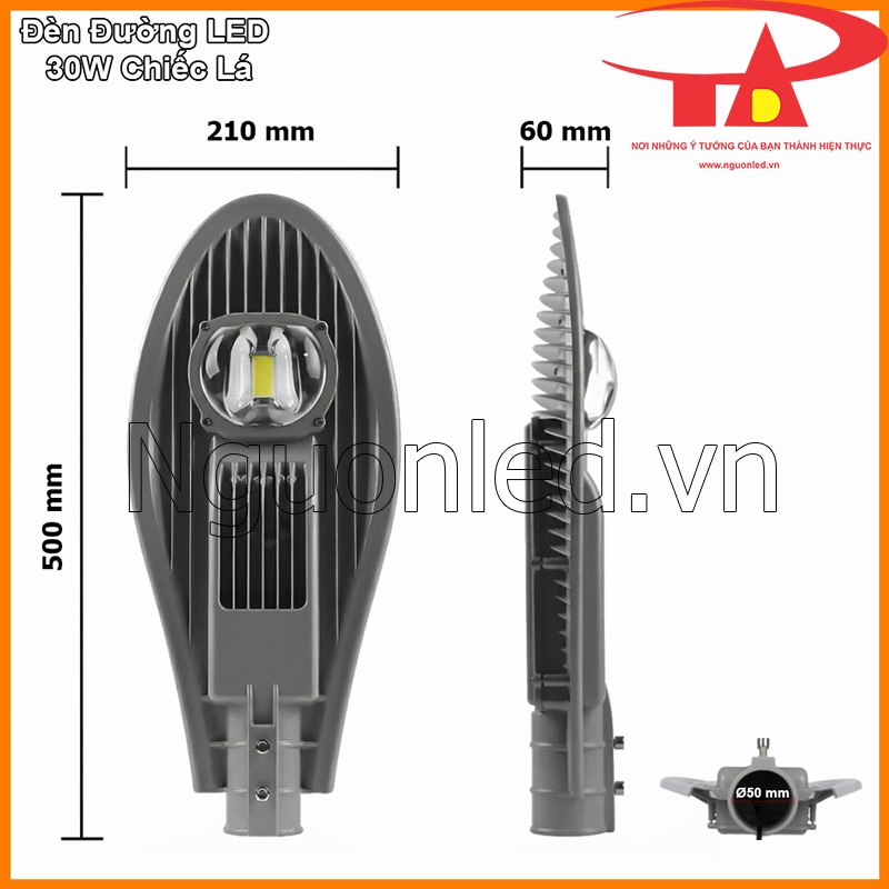 Thiết kế nhỏ gọn giúp đèn đường led chiếc lá 30W lắp đặt linh hoạt