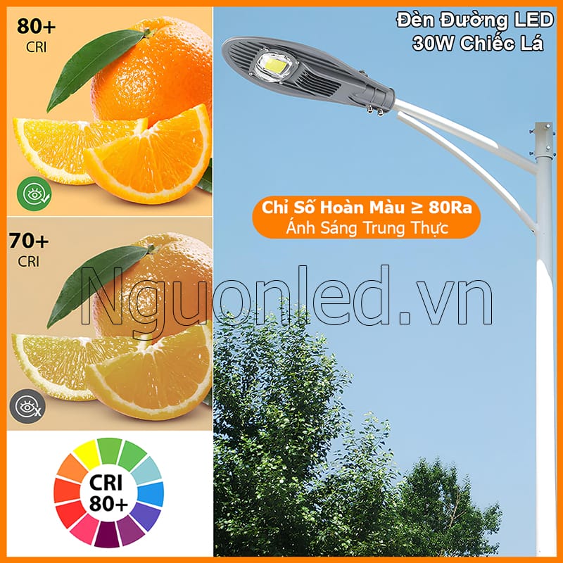 Đèn đường 30W chiếc lá CRI cao giúp tái hiện màu sắc trung thực
