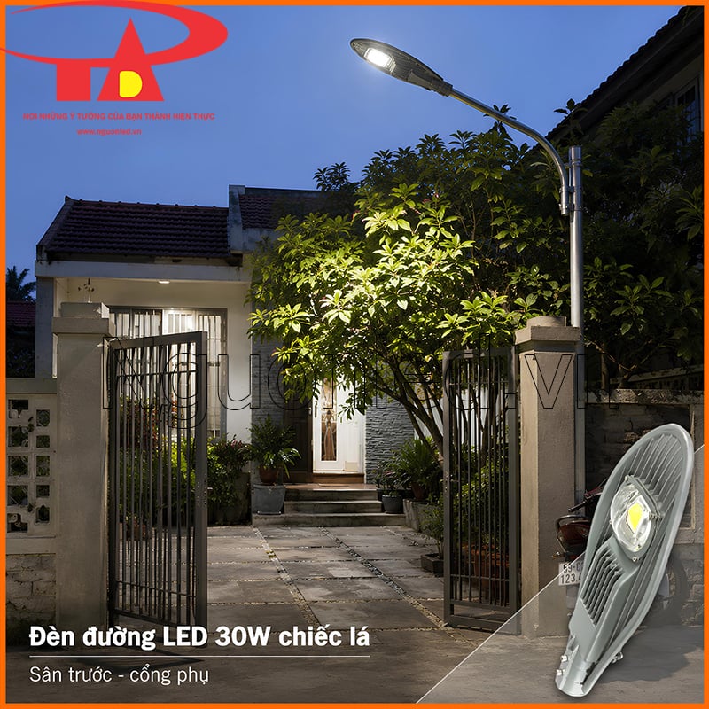 Minh họa đèn đường lá 30W bố trí tại sân trước và cổng phụ của nhà ở