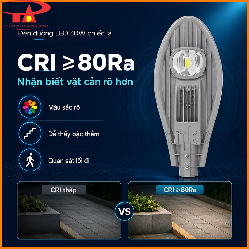 CRI ≥80Ra của đèn đường LED 30W hỗ trợ nhận biết vật cản và bậc thềm rõ hơn