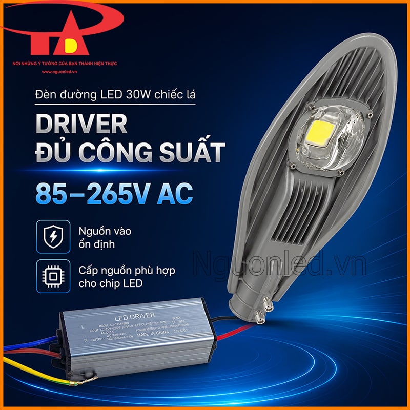 Driver đủ công suất của đèn đường LED 30W hoạt động trong dải 85–265V AC