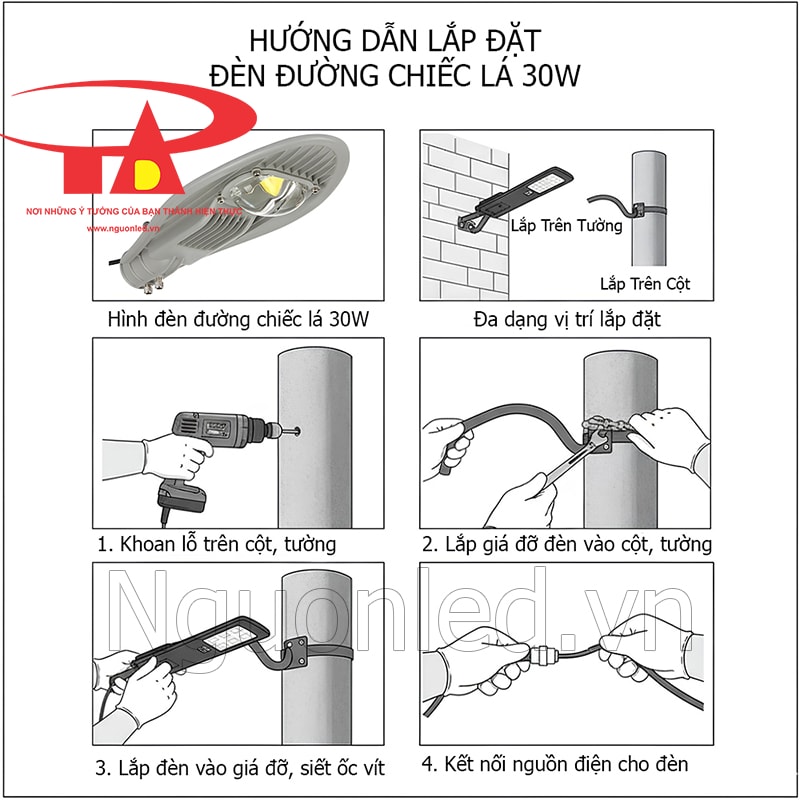 Hướng dẫn lắp đặt đèn đường led 30W chiếc lá đúng kỹ thuật