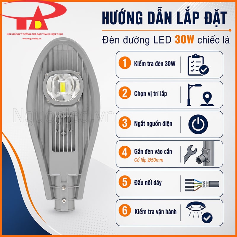 Sáu bước lắp đặt đèn đường LED 30W chiếc lá trên cột thấp