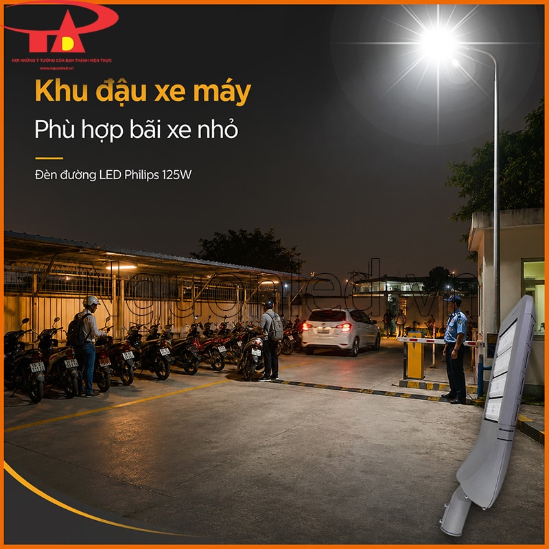 Đèn đường LED 125W chiếu sáng bãi xe nhân viên và khu đậu xe máy vào ban đêm