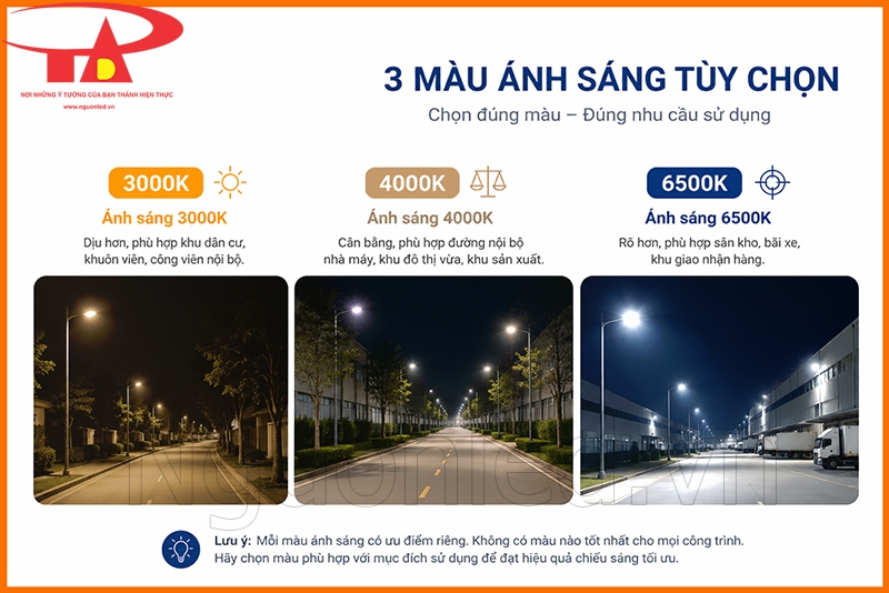 Ba màu ánh sáng 3000K, 4000K và 6500K cho đèn đường Philips 200W ngoài trời