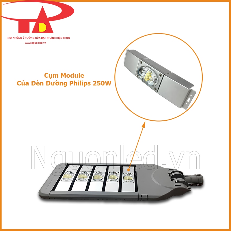Cụm module LED của Đèn đường Philips 250W được phóng to từ mặt trước bộ đèn