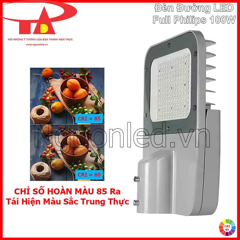 Ánh sáng đèn đường Full Philips 100W tái hiện màu sắc trung thực hơn nhờ chỉ số hoàn màu Ra 85