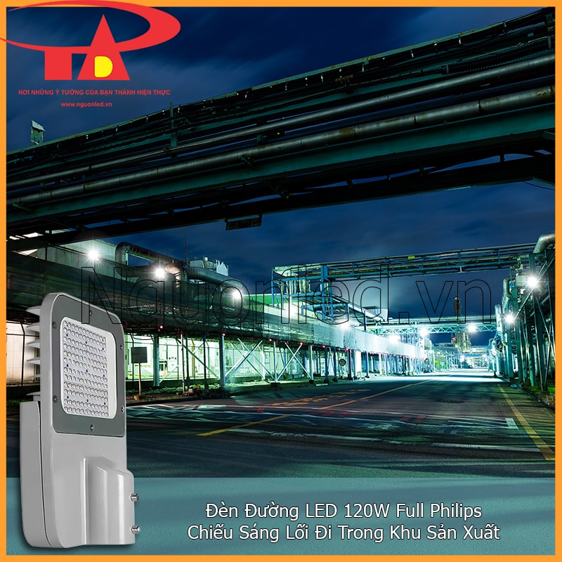 Đèn đường Philips 120W phù hợp đường nội bộ nhà máy, lối đi ngoài trời và khu chức năng sản xuất ban đêm