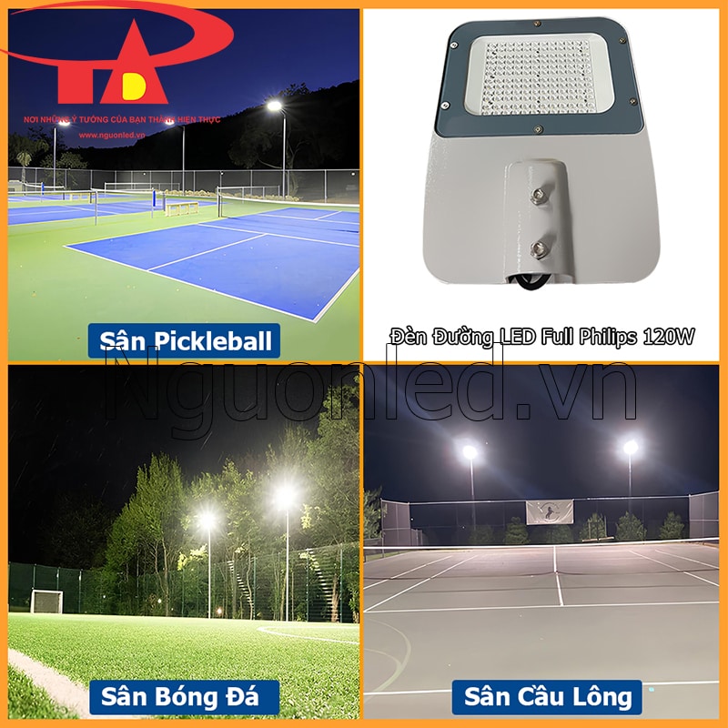 Đèn đường LED 120W dùng cho sân Pickleball, sân bóng đá mini và sân cầu lông ngoài trời