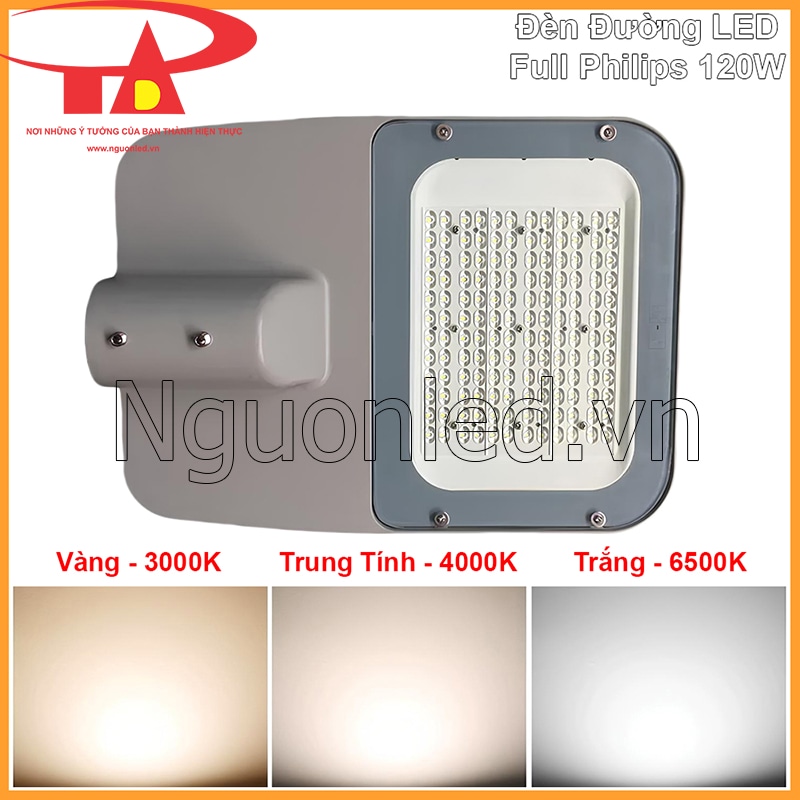 Ba màu ánh sáng của đèn đường LED Full Philips 120W gồm trắng, vàng ấm và trung tính
