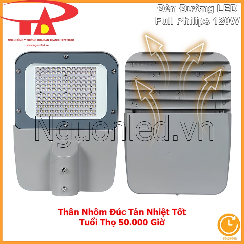 Mặt sau đèn đường 120W Full Philips bằng nhôm đúc hỗ trợ thoát nhiệt