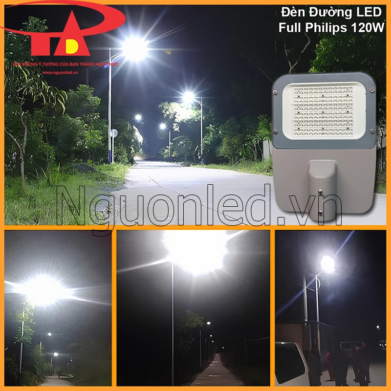 Đèn đường LED Full Philips 120W chiếu sáng tuyến đường chính khu dân cư với vùng sáng rõ và ổn định