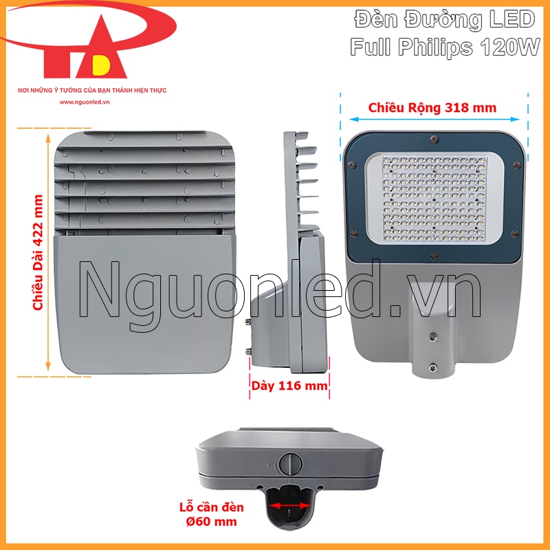 Kích thước chi tiết của đèn đường Full Philips 120W