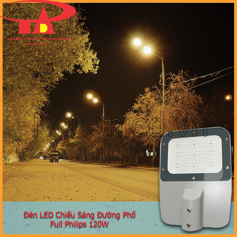 đèn đường 120W Full Philips trên đường nội bộ lớn, đường làng và trục giao thông chính ban đêm