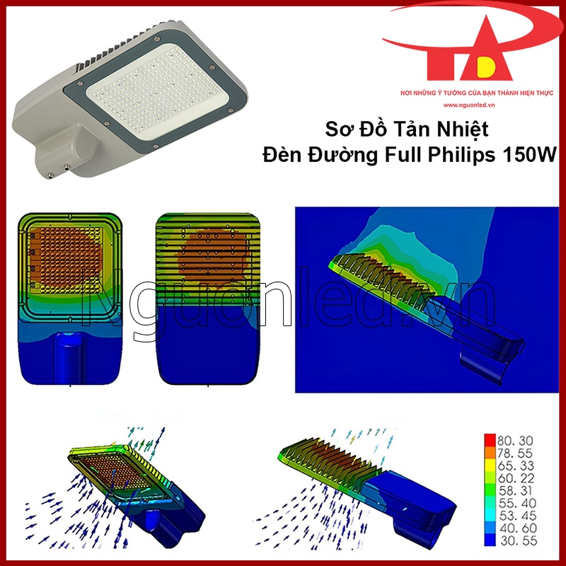 Đèn đường LED 150W Philips thân nhôm tản nhiệt tốt giúp duy trì độ bền và tuổi thọ cao